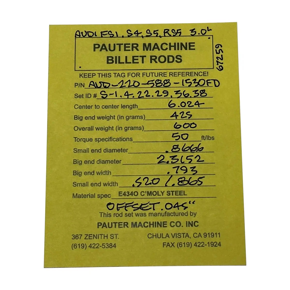 Juego de bielas de cromo-molibdeno 034 Motorsport Toddler 4340 para Audi 09