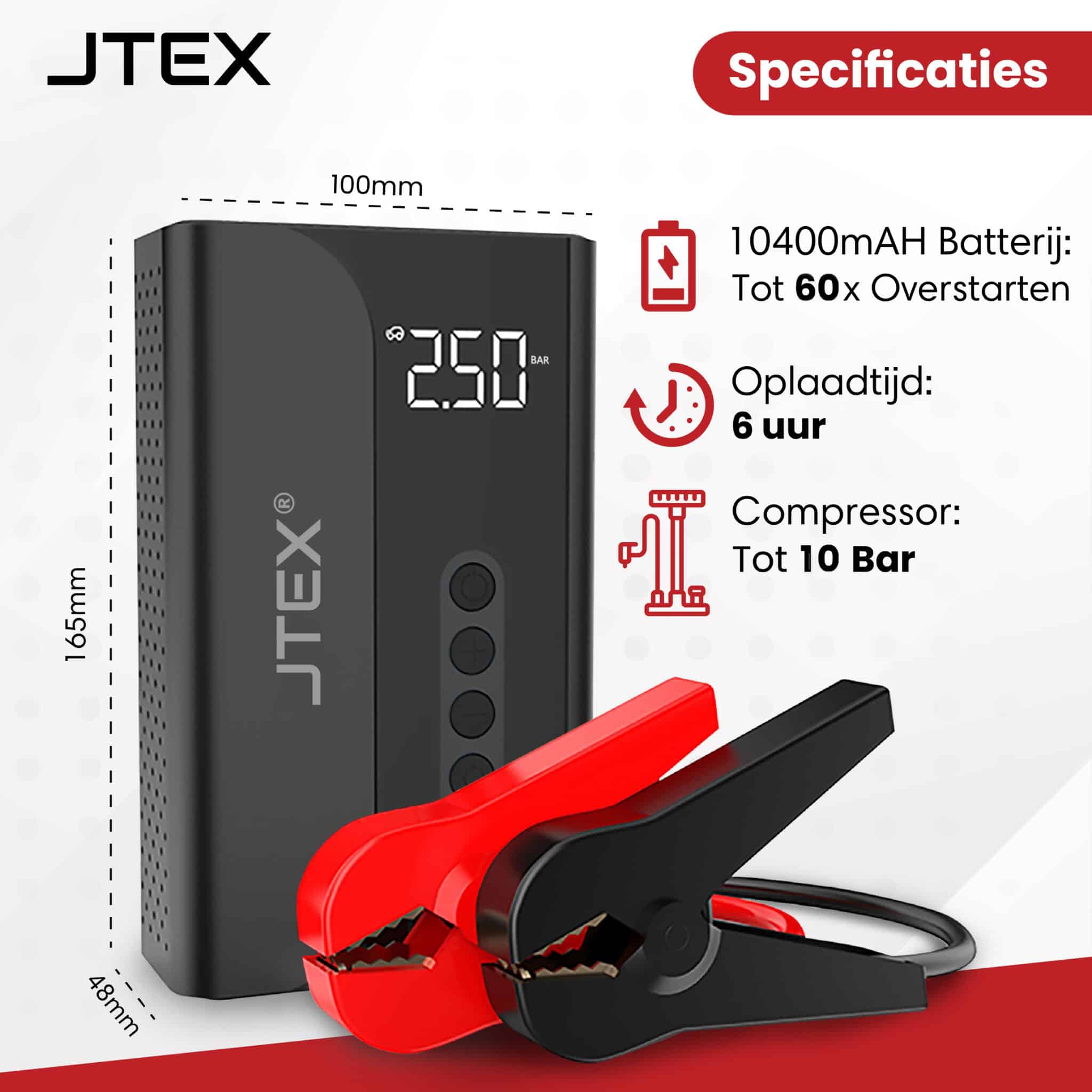 Arrancador de batería JTEX 12 V + compresor 1000 A 5 en 1 Ayuda de arranque 4