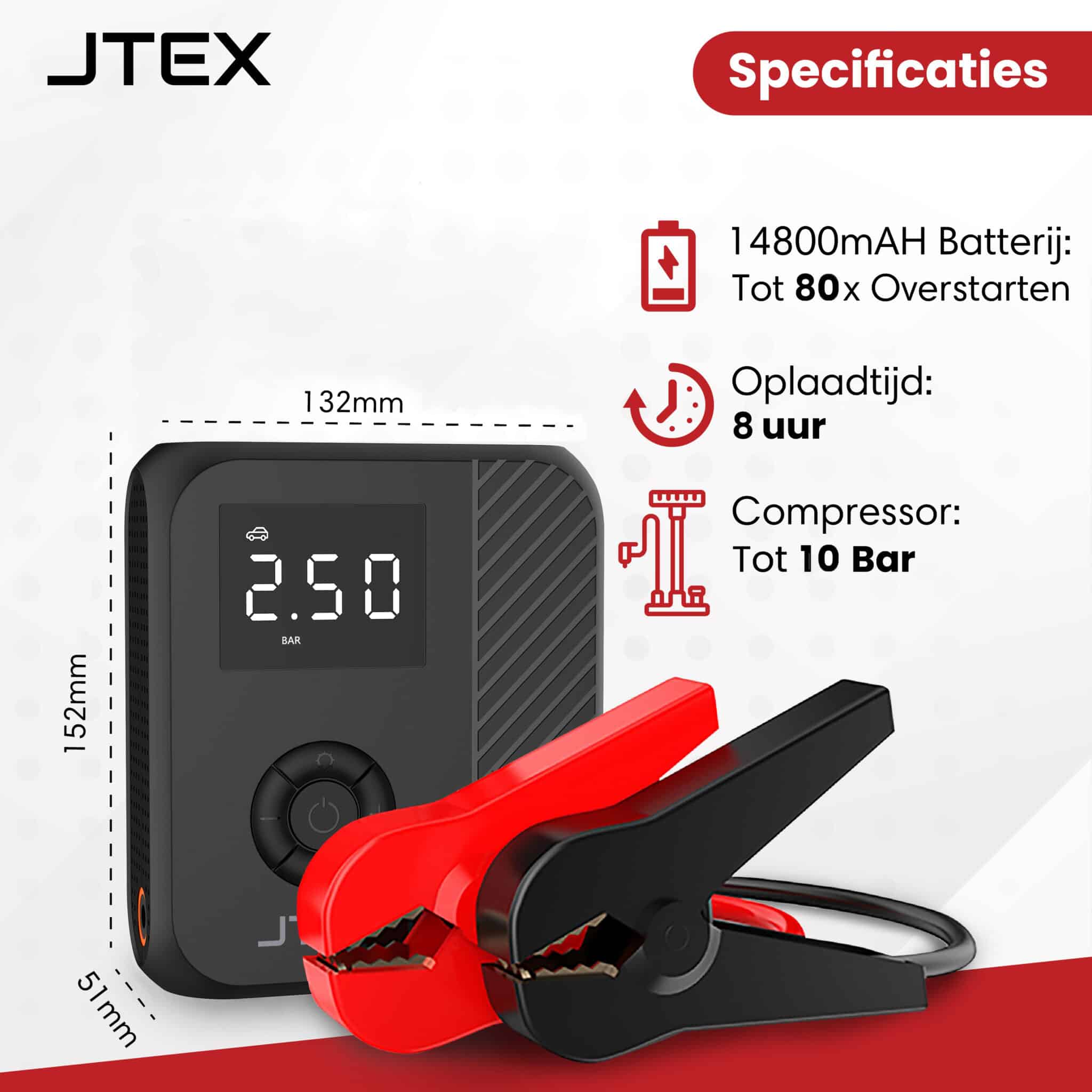Arrancador JTEX 12 V + Compresor 1200 A 5 en 1 Ayuda de arranque 3