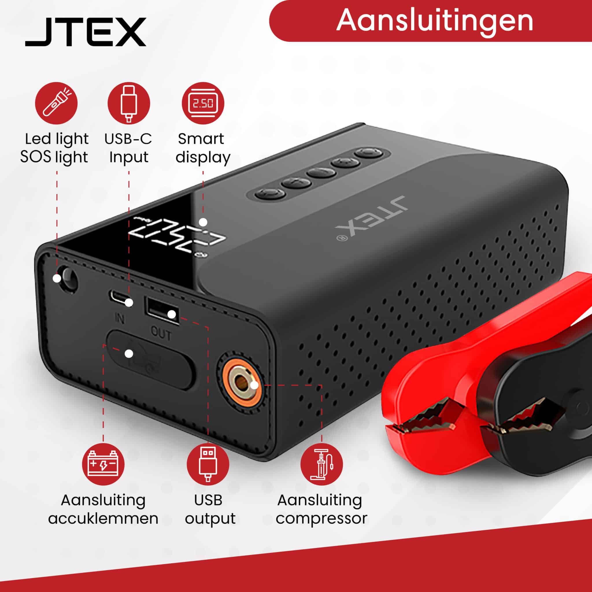 Arrancador de batería JTEX 12 V + compresor 1000 A 5 en 1 Ayuda de arranque 5