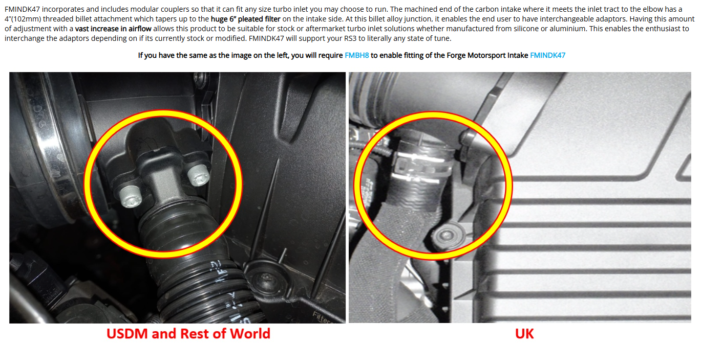Kit de inducción de fibra de carbono para Audi RS3 8Y 8V RSQ3 F3 TTRS 8S Cupra Formentor FMINDK47 Forge Motorsport
