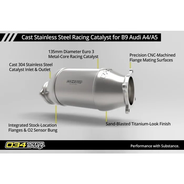 034 Catalisador de competição Motorsport em aço inoxidável para Audi A4, A5 e Allroad 09